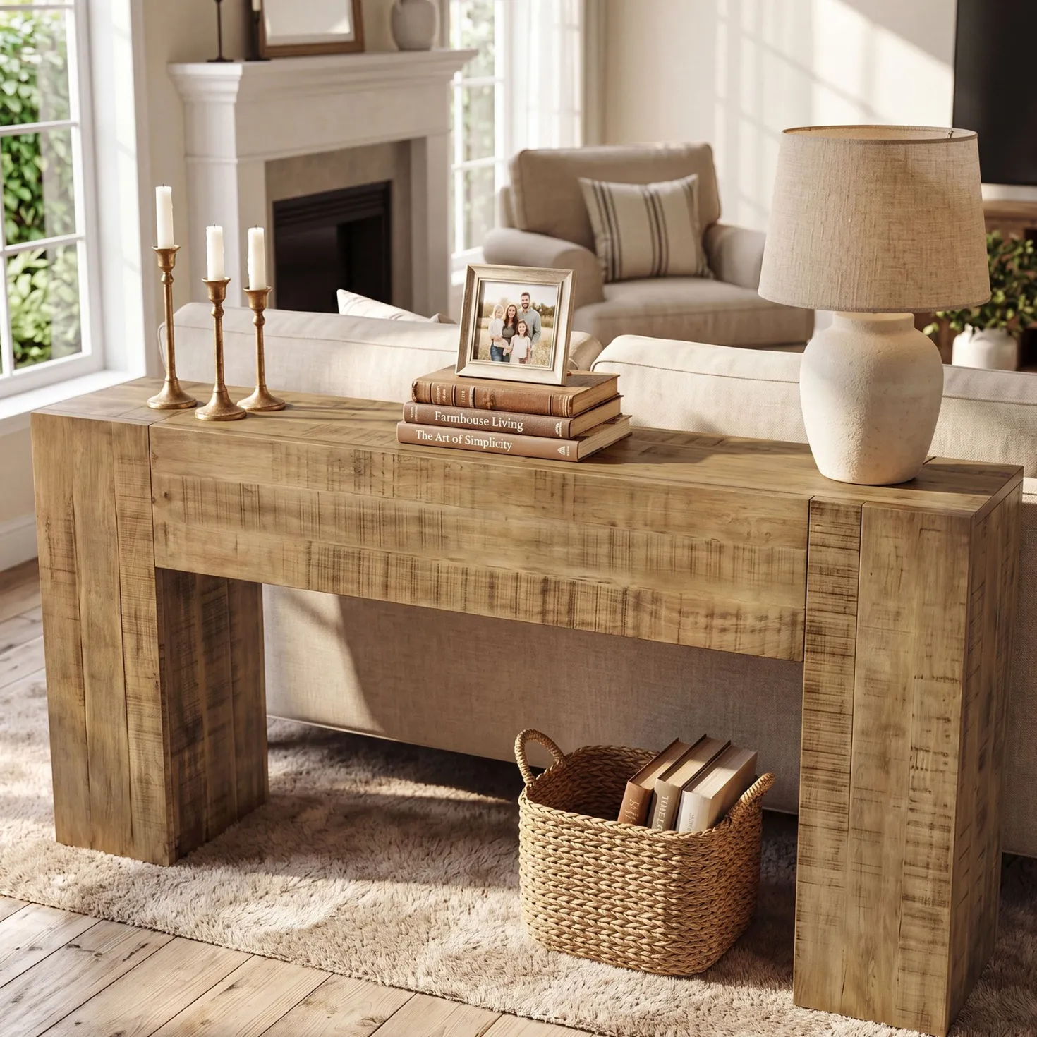 Solid Wood Console Table, 63" Farmhouse Sofa Table Behind Couch for Entryway