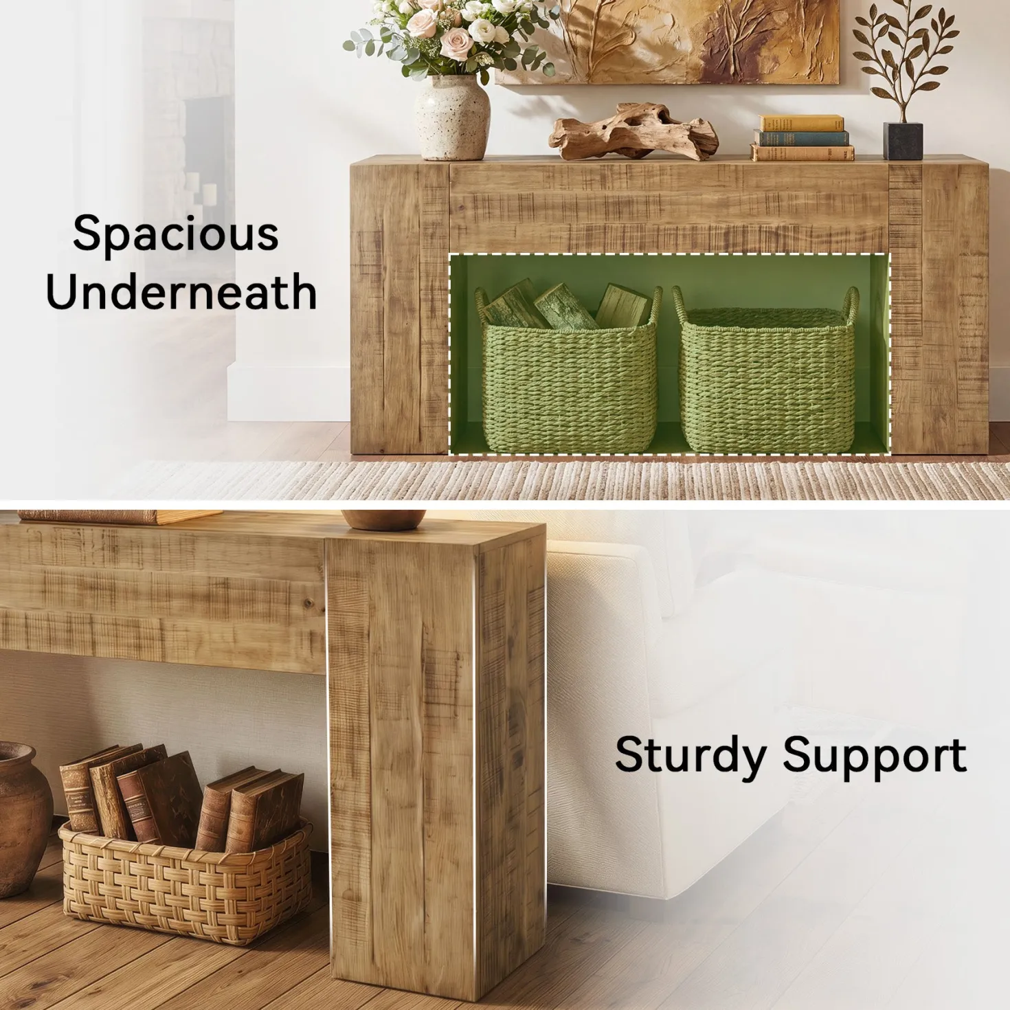Solid Wood Console Table, 63" Farmhouse Sofa Table Behind Couch for Entryway