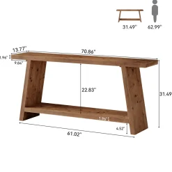 Solid Wood Console Table, 70.9" Sofa Table Behind Couch with 2-Tier Storage