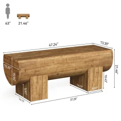 Solid Wood Dining Bench, 47" Farmhouse Kitchen Bench for Dining Room