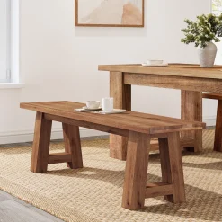 Solid Wood Dining Bench, 55" Entryway Bench with A-Shaped Legs
