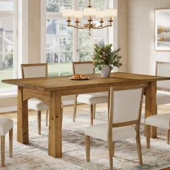 Solid Wood Dining Table, 63" Rectangular Kitchen Table for 4-6 People