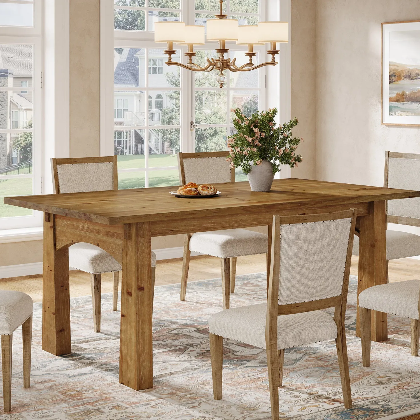 Solid Wood Dining Table, 63" Rectangular Kitchen Table for 4-6 People