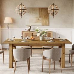Solid Wood Dining Table, 63" Rectangular Kitchen Table for 4-6 People