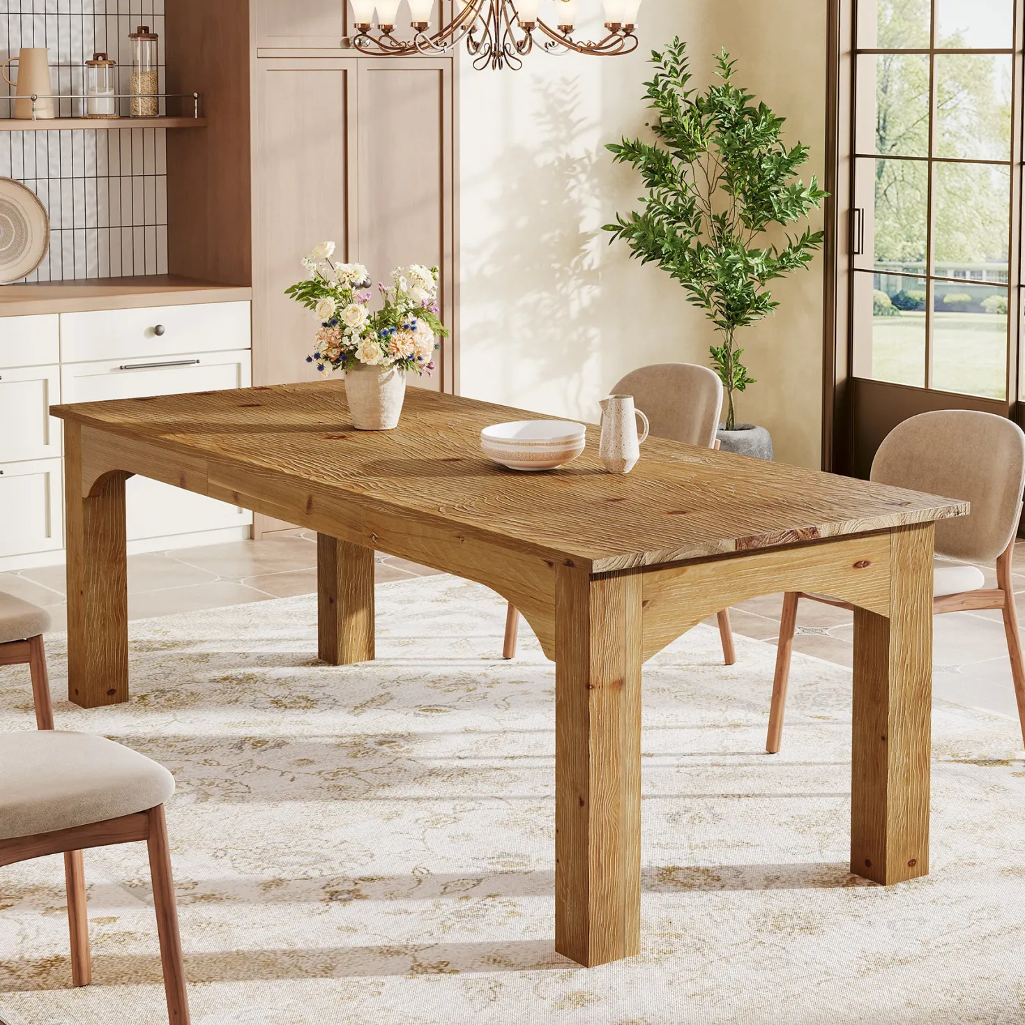 Solid Wood Dining Table, 78.7" Rectangular Kitchen Table for 6-8 People