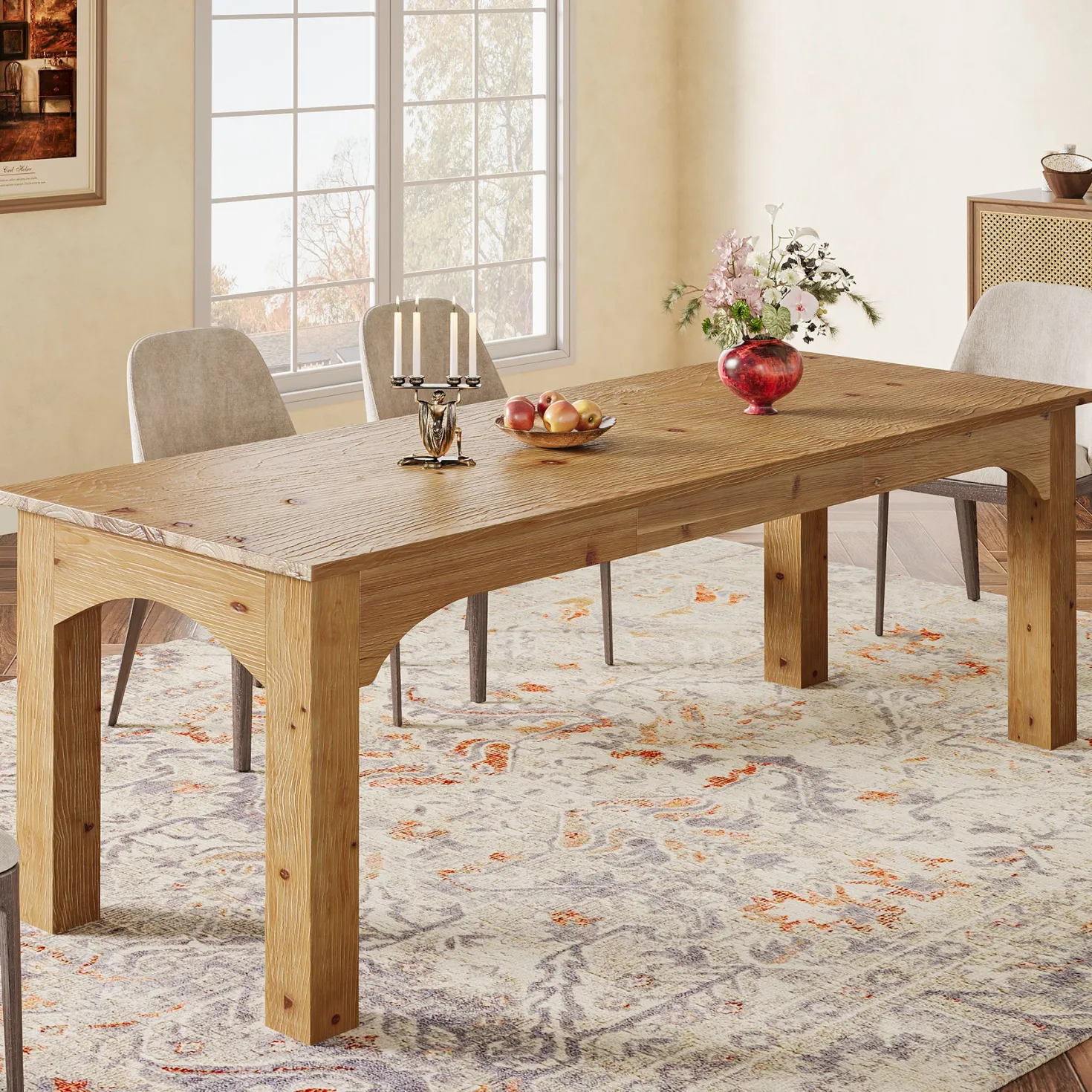 Solid Wood Dining Table, 78.7" Rectangular Kitchen Table for 6-8 People
