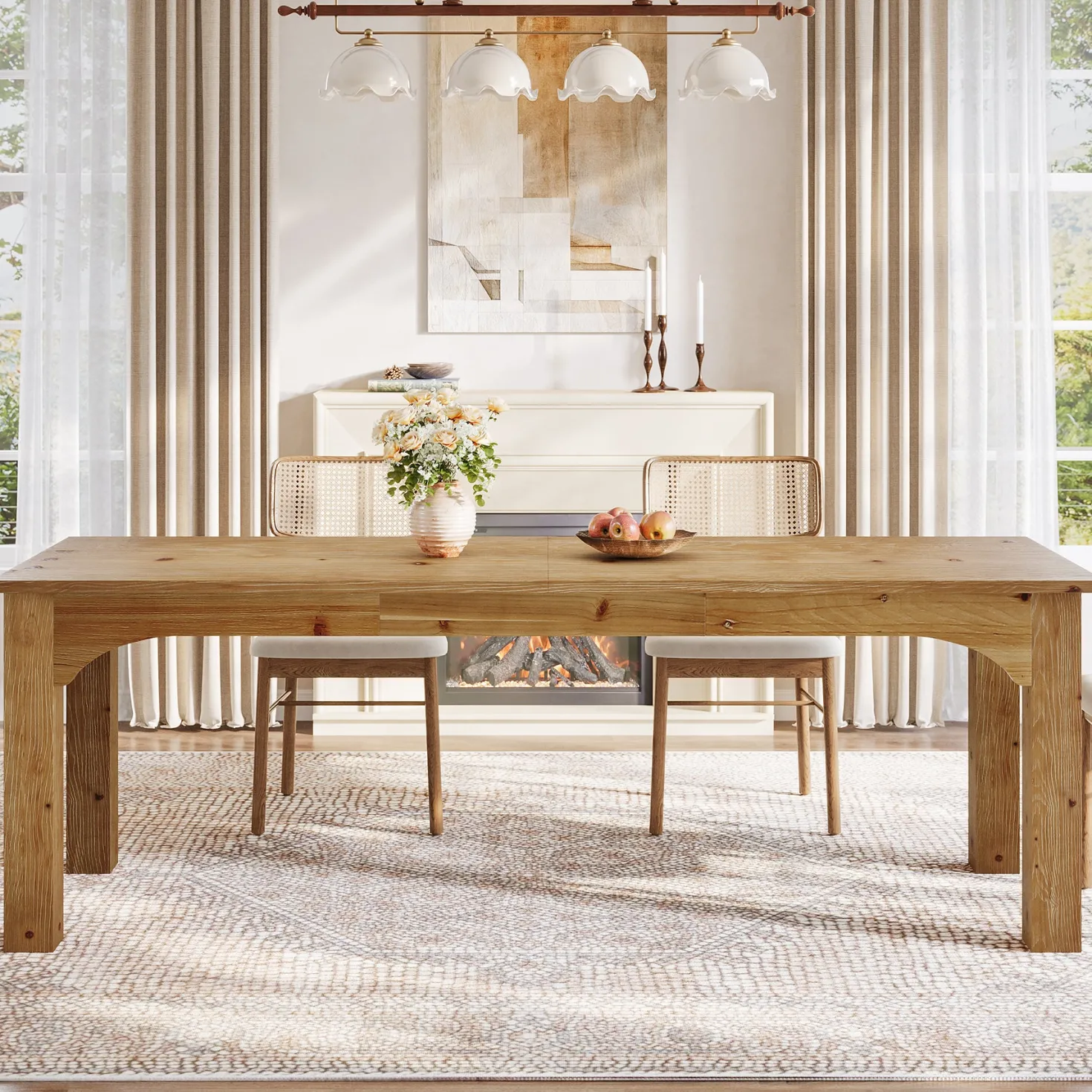 Solid Wood Dining Table, 78.7" Rectangular Kitchen Table for 6-8 People
