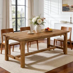 Solid Wood Dining Table, 63" Rectangular Kitchen Table with Foot Bar