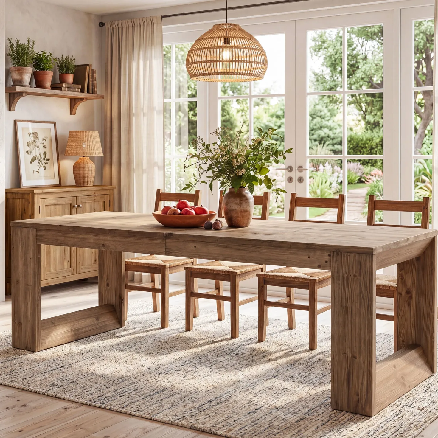 Solid Wood Dining Table, 86.6" Rectangular Kitchen Table for 8-10 People
