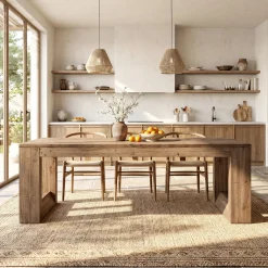 Solid Wood Dining Table, 86.6" Rectangular Kitchen Table for 8-10 People