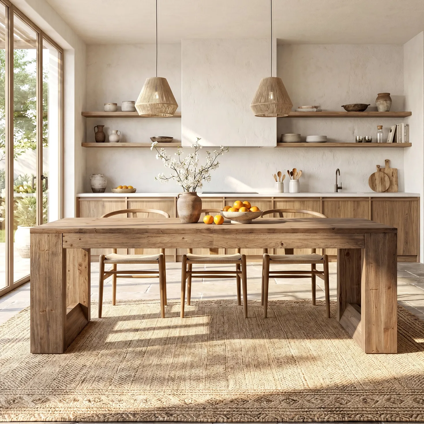 Solid Wood Dining Table, 86.6" Rectangular Kitchen Table for 8-10 People
