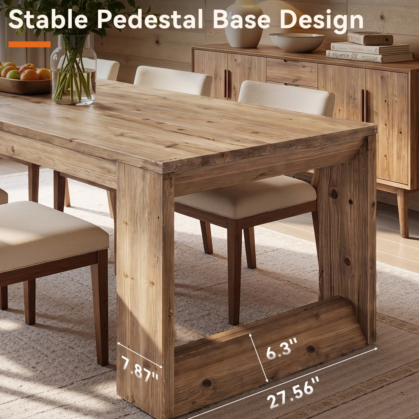 Solid Wood Dining Table, 86.6" Rectangular Kitchen Table for 8-10 People