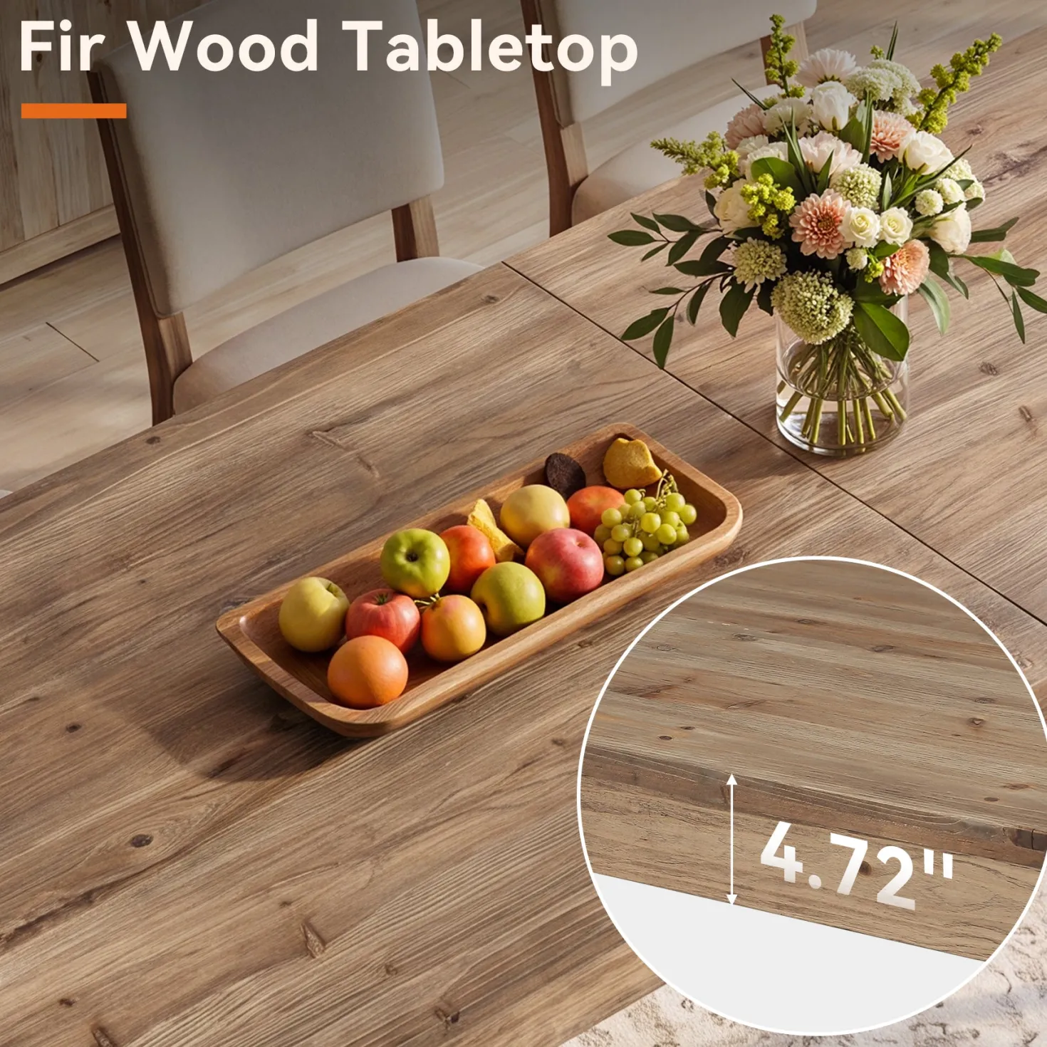 Solid Wood Dining Table, 86.6" Rectangular Kitchen Table for 8-10 People