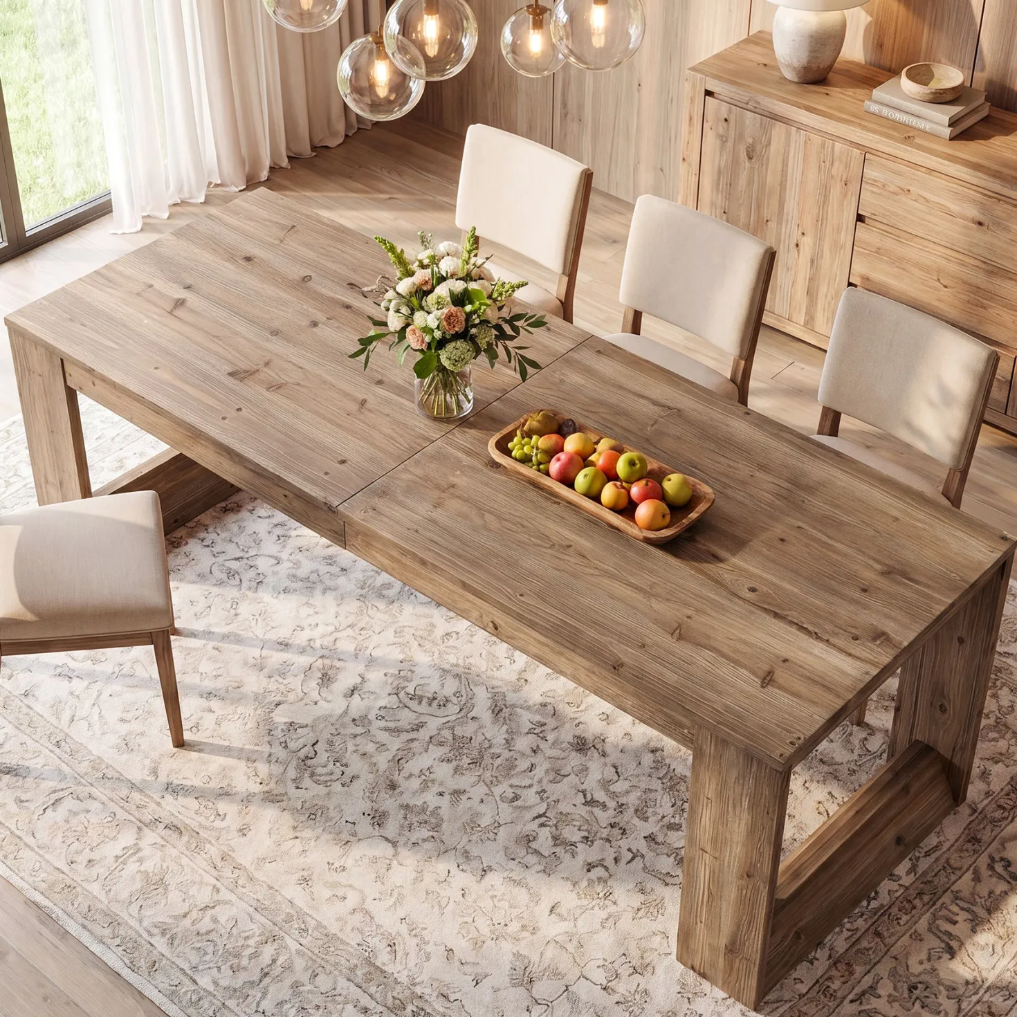 Solid Wood Dining Table, 86.6" Rectangular Kitchen Table for 8-10 People