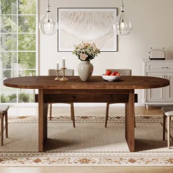 Solid Wood Dining Table, 63" Oval Kitchen Dinner Table for 4-6