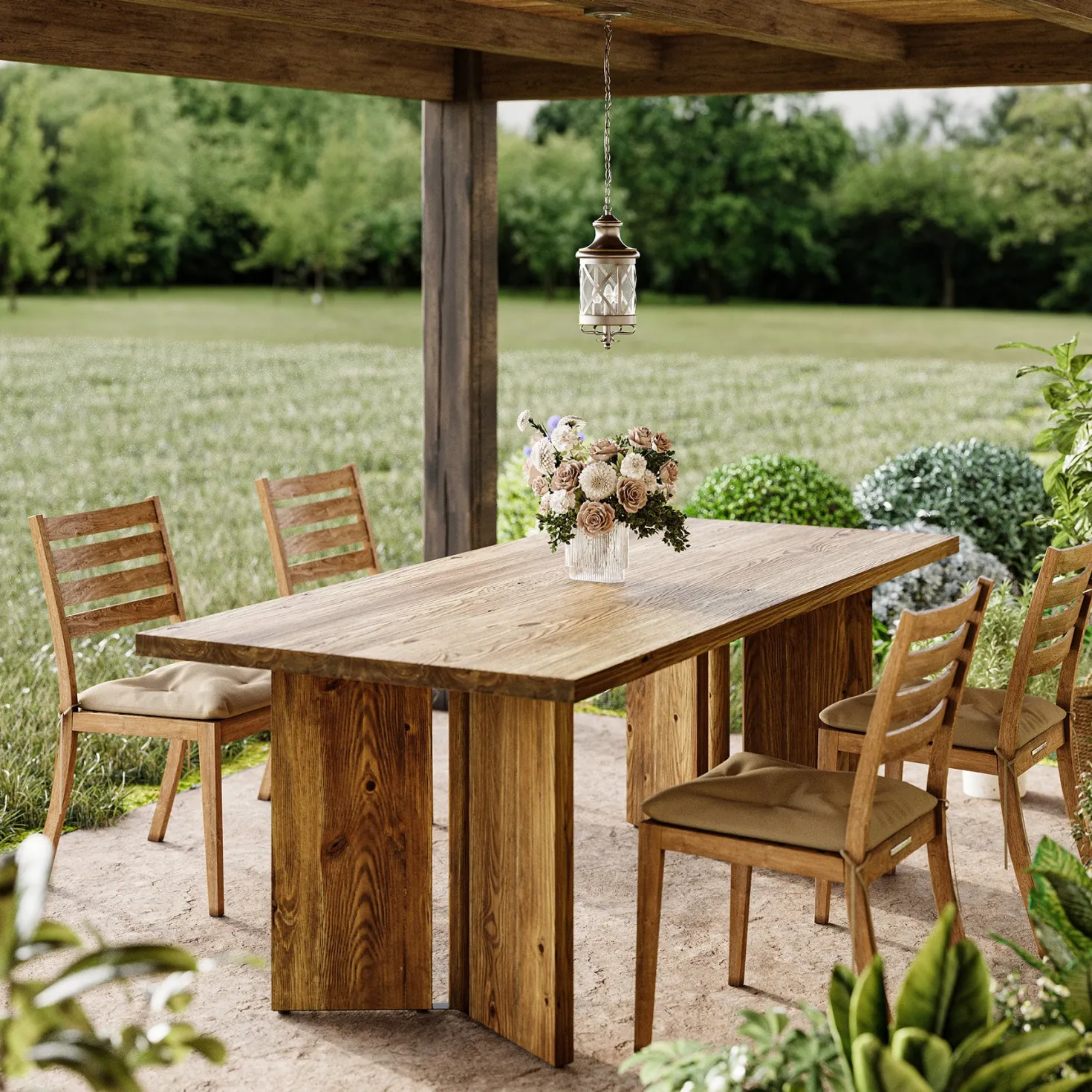 Solid Wood Dining Table, 63" Farmhouse Long Kitchen Table