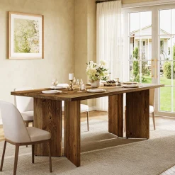 Solid Wood Dining Table, 63" Farmhouse Long Kitchen Table
