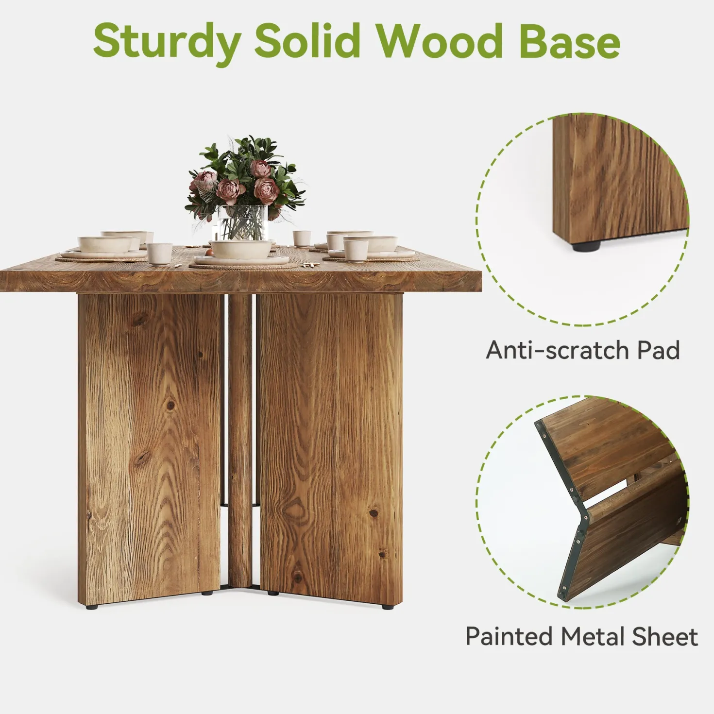 Solid Wood Dining Table, 63" Farmhouse Long Kitchen Table