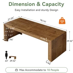 Solid Wood Dining Table for 6-10, 78.7" Rectangular Kitchen Table for Dining Room