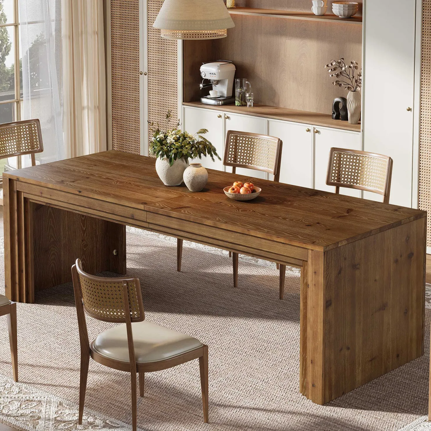 Solid Wood Dining Table for 6-10, 78.7" Rectangular Kitchen Table for Dining Room