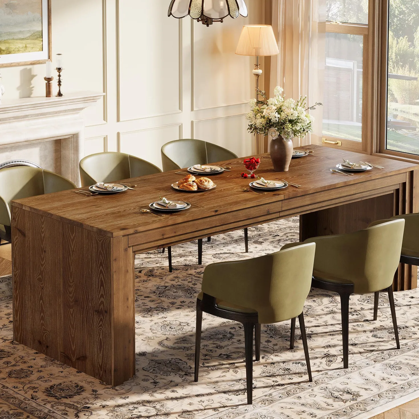 Solid Wood Dining Table for 6-10, 78.7" Rectangular Kitchen Table for Dining Room