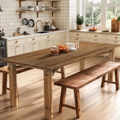Solid Wood Dining Table for 6, 63" Rectangle Kitchen Table with Strong Legs