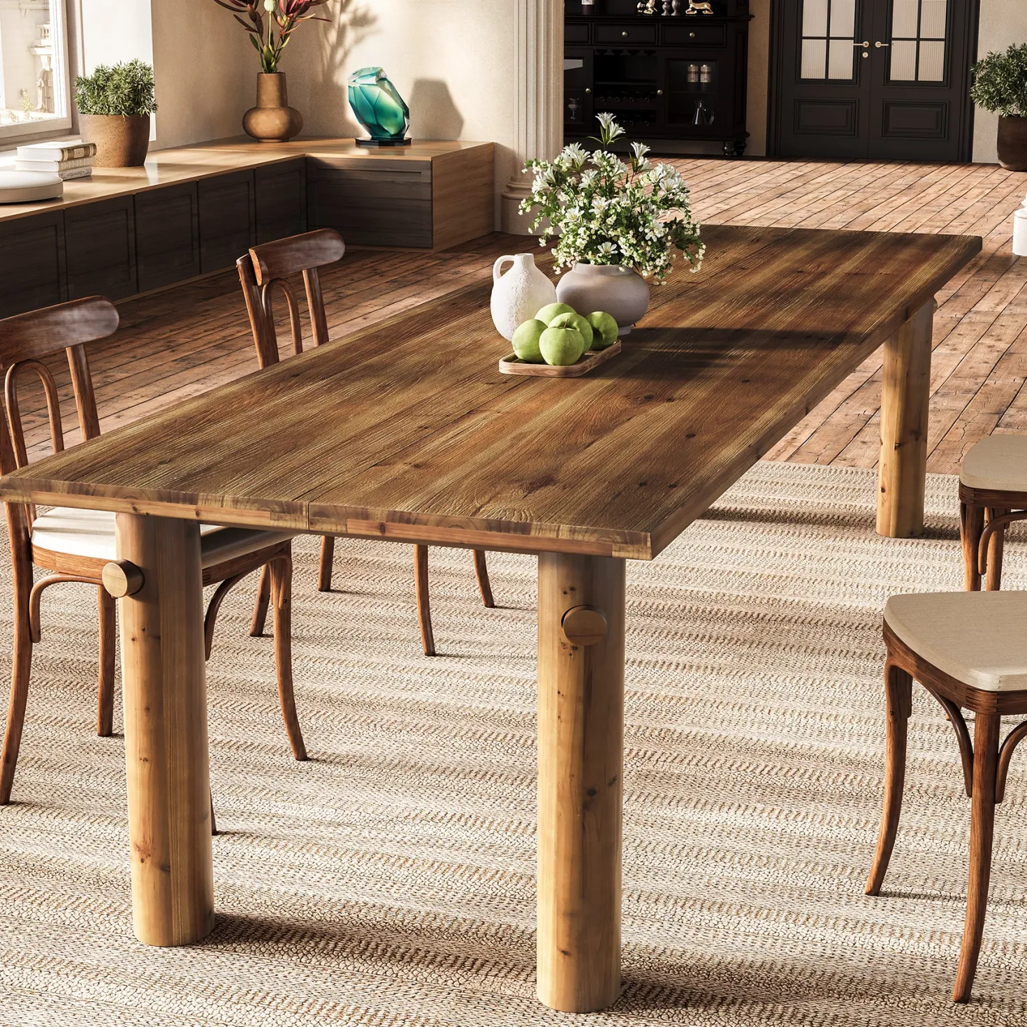 Solid Wood Dining Table for 6, 63" Rectangle Kitchen Table with Strong Legs