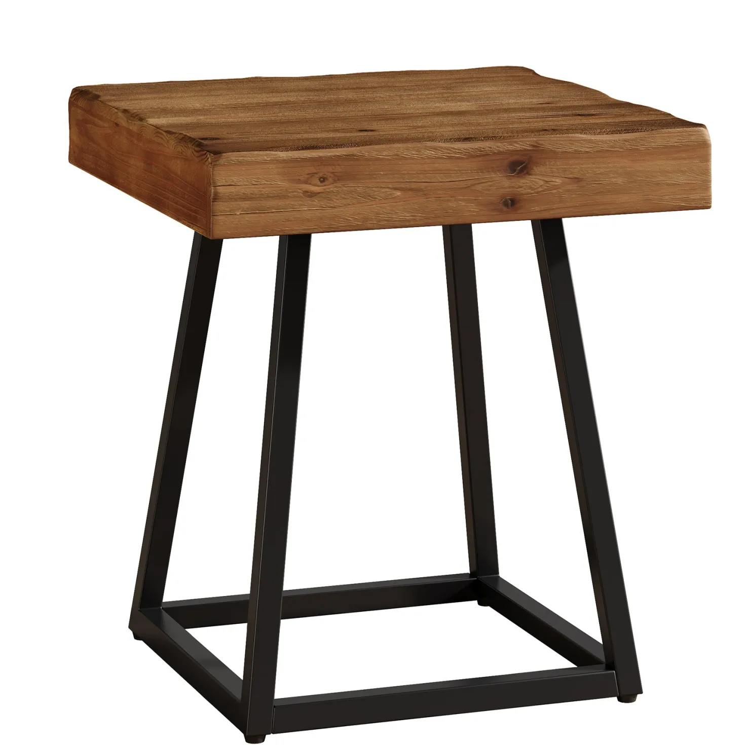 Solid Wood End Table, 19.7" Square Side Table with Metal Frame