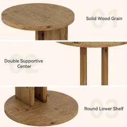 Solid Wood End Table, C-Shaped Round Side Table for for Living Room