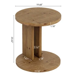 Solid Wood End Table, C-Shaped Round Side Table for for Living Room