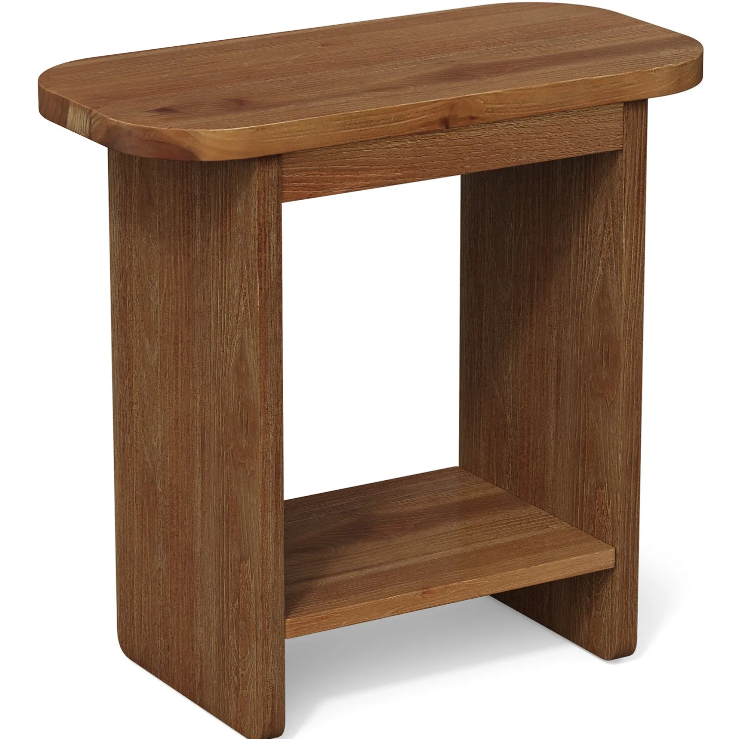 Solid Wood End Table, H-Shaped 2-Tier Side Table with Storage Shelf