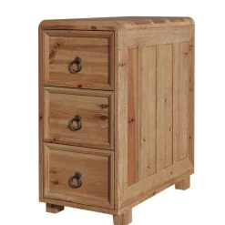 Solid Wood End Table, Narrow Side Table Nightstand with 3 Drawers