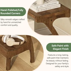 Solid Wood End Table, Narrow Side Table with 2-Tier Storage Shelf