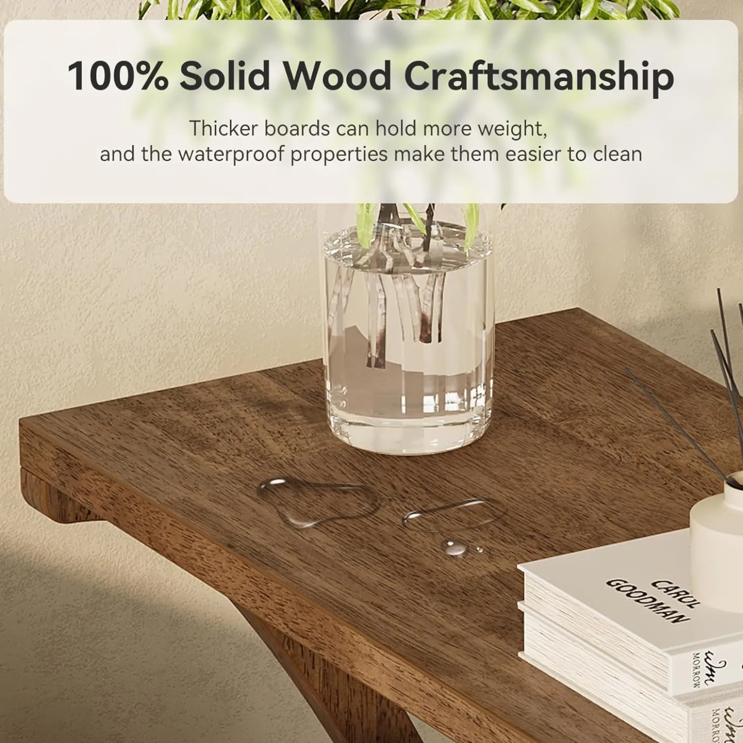 Solid Wood End Table, Narrow Side Table with 2-Tier Storage Shelf
