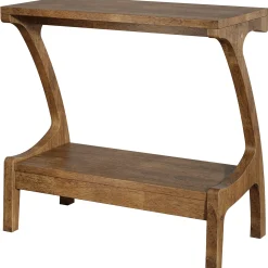 Solid Wood End Table, Narrow Side Table with 2-Tier Storage Shelf