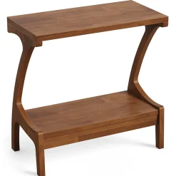Solid Wood End Table, Narrow Side Table with 2-Tier Storage Shelf