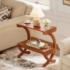Solid Wood End Table, Narrow 2-Tier Side Table with Storage Shelf