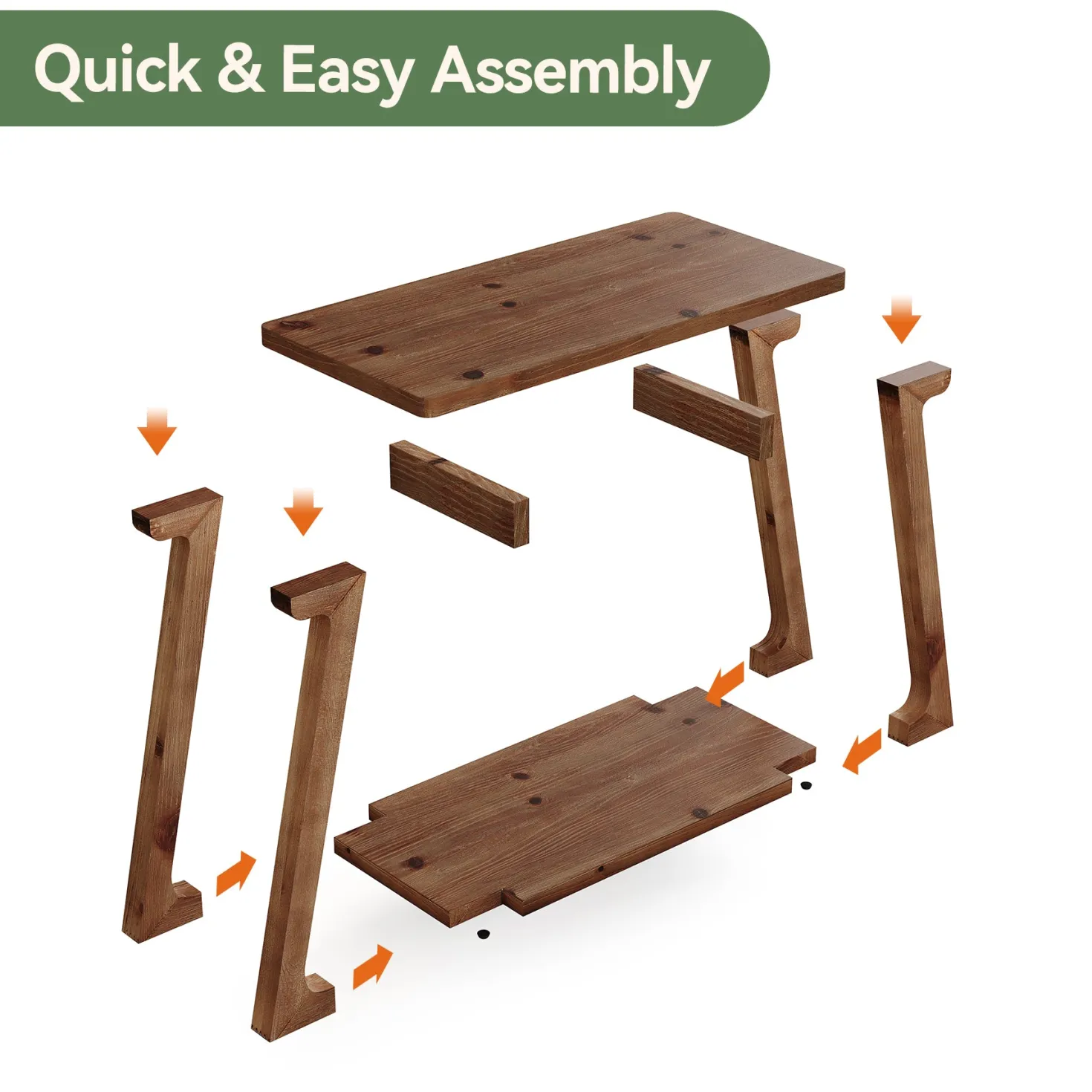 Solid Wood End Table, Narrow Side Table Nightstand with 2-Tier Storage