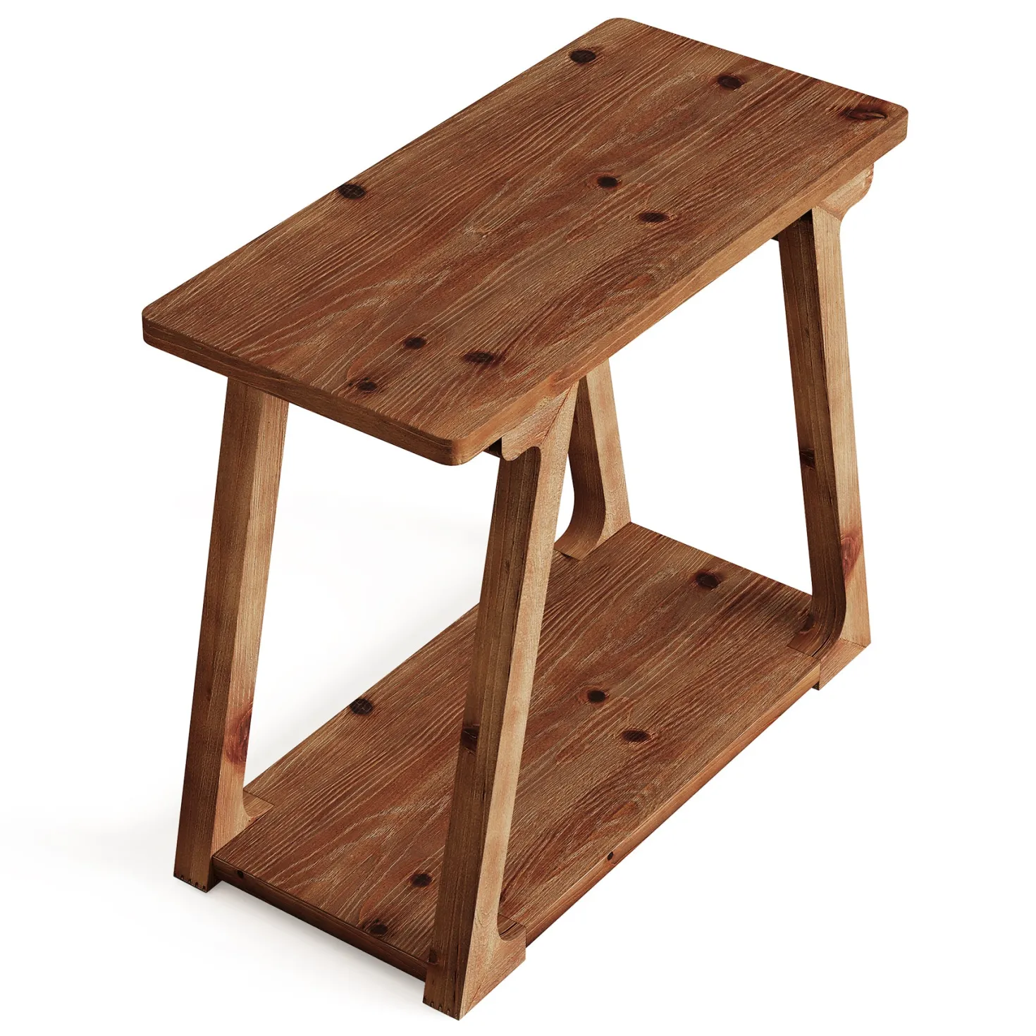 Solid Wood End Table, Narrow Side Table Nightstand with 2-Tier Storage
