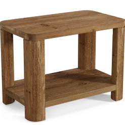 Solid Wood End Table, Rectangle Side Table Nightstand with 2-Tier Shelf