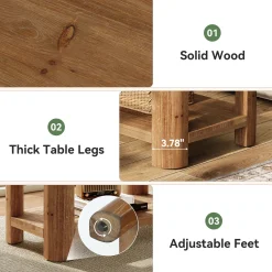 Solid Wood End Table, Rectangle Side Table Nightstand with 2-Tier Shelf