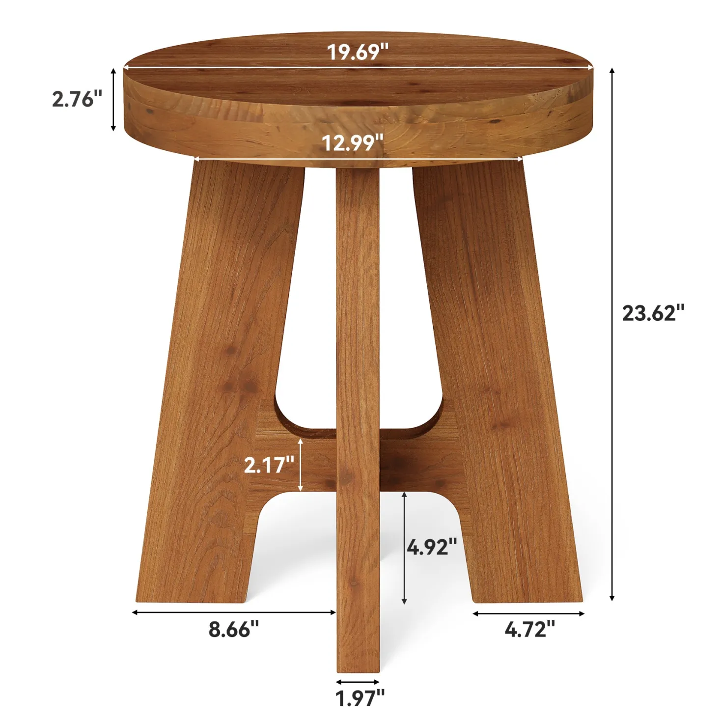 Solid Wood End Table, Round Side Table with Heavy-Duty Legs for Couch