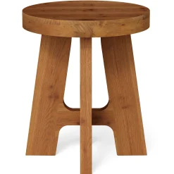 Solid Wood End Table, Round Side Table with Heavy-Duty Legs for Couch
