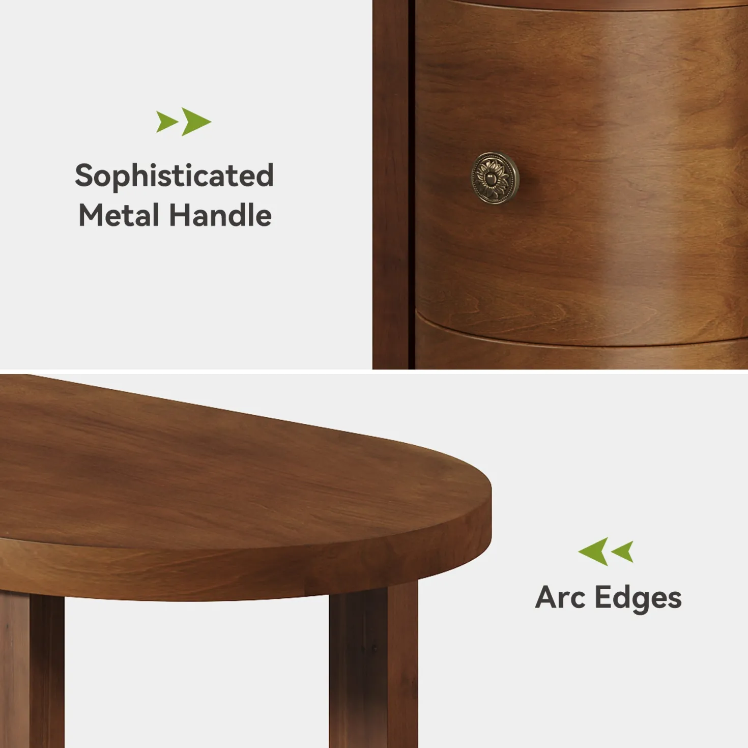Solid Wood End Table, Slim Side Table with 2 Drawers & Open Shelf