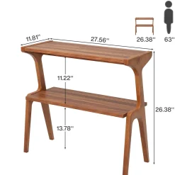 Solid Wood End Table, 2-Tier Sofa Side Table with Storage Shelf