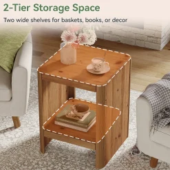 Solid Wood End Table, 2-Tier Side Table with Rounded Edges for Living Room
