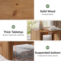 Solid Wood End Table, 2-Tier Side Table with Rounded Edges for Living Room