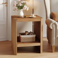 Solid Wood End Table, 2-Tier Side Table with Rounded Edges for Living Room