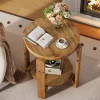 Solid Wood End Table, 2-Tier Round Sofa Side Table Nightstand with Storage