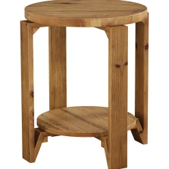 Solid Wood End Table, 2-Tier Round Sofa Side Table Nightstand with Storage